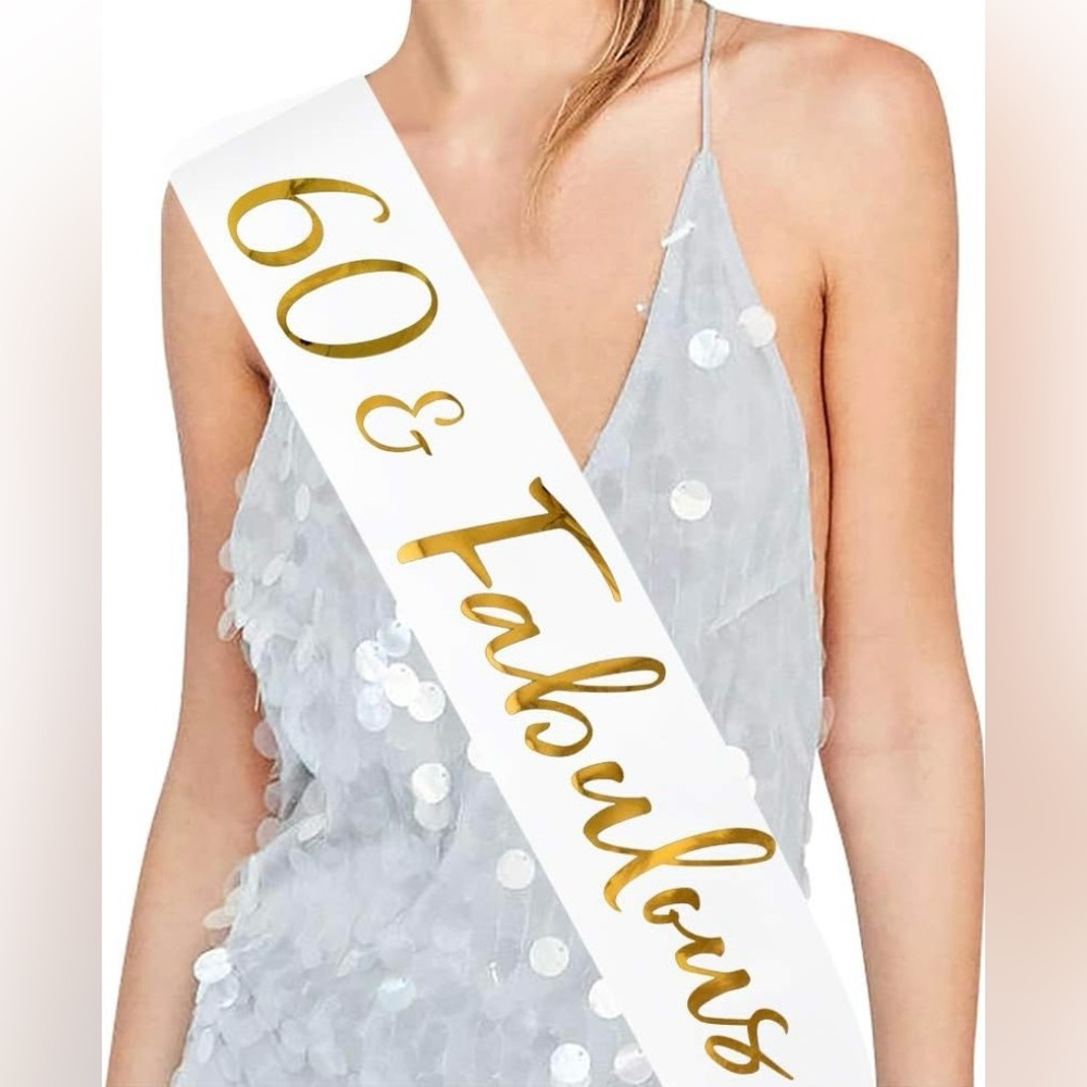 Gold and White 60 & Fabulous Party Sash